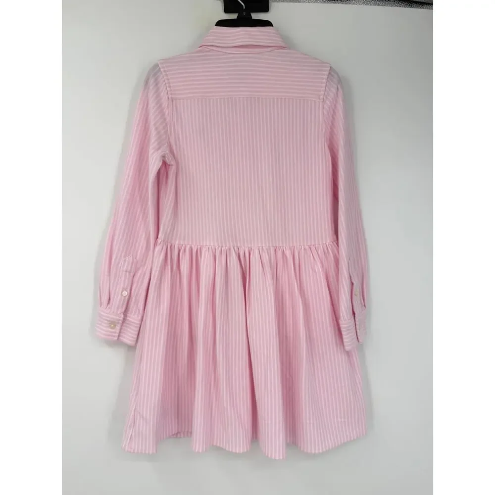 Polo Ralph Lauren Girls S/7 Button Front Oxford Shirt Dress Long Sleeve Striped